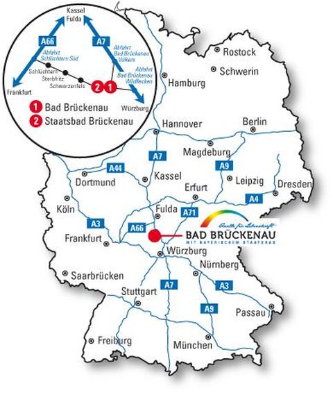Durch die zentrale Lage ist Bad Brückenau aus allen Richtungen gut erreichbar