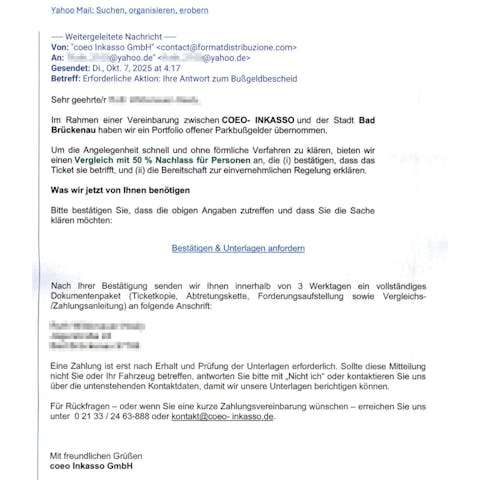 Beispiel einer Fake E-mail
