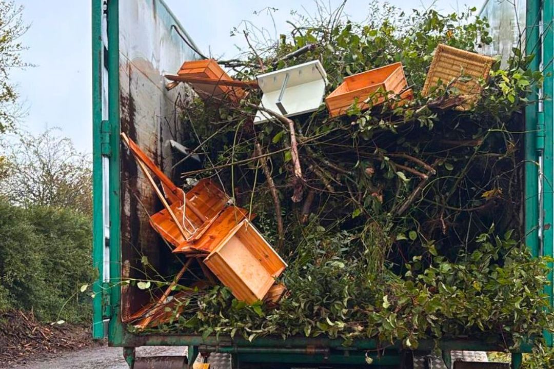 So bitte nicht! - Lastwagen-Ladefläche mit Grüngutabfall und Holzabfällen