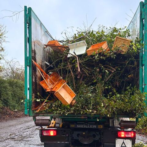 So bitte nicht! - Lastwagen-Ladefläche mit Grüngutabfall und Holzabfällen